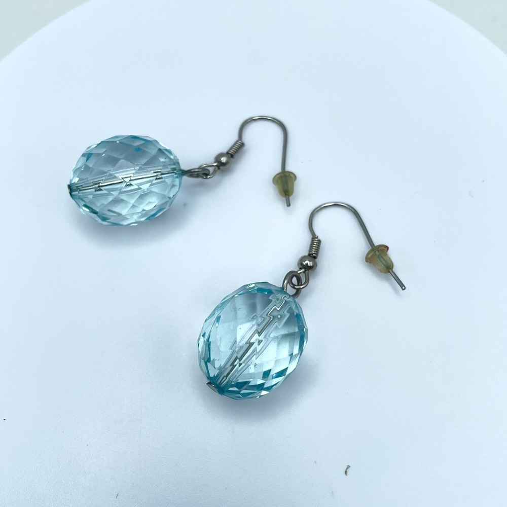 Bohemian Sky Blue Faceted Glass Bead Dangle Statement French Hook Earrings